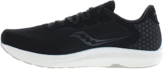 Men's Saucony Freedom 4. Black upper. White midsole. Medial view.