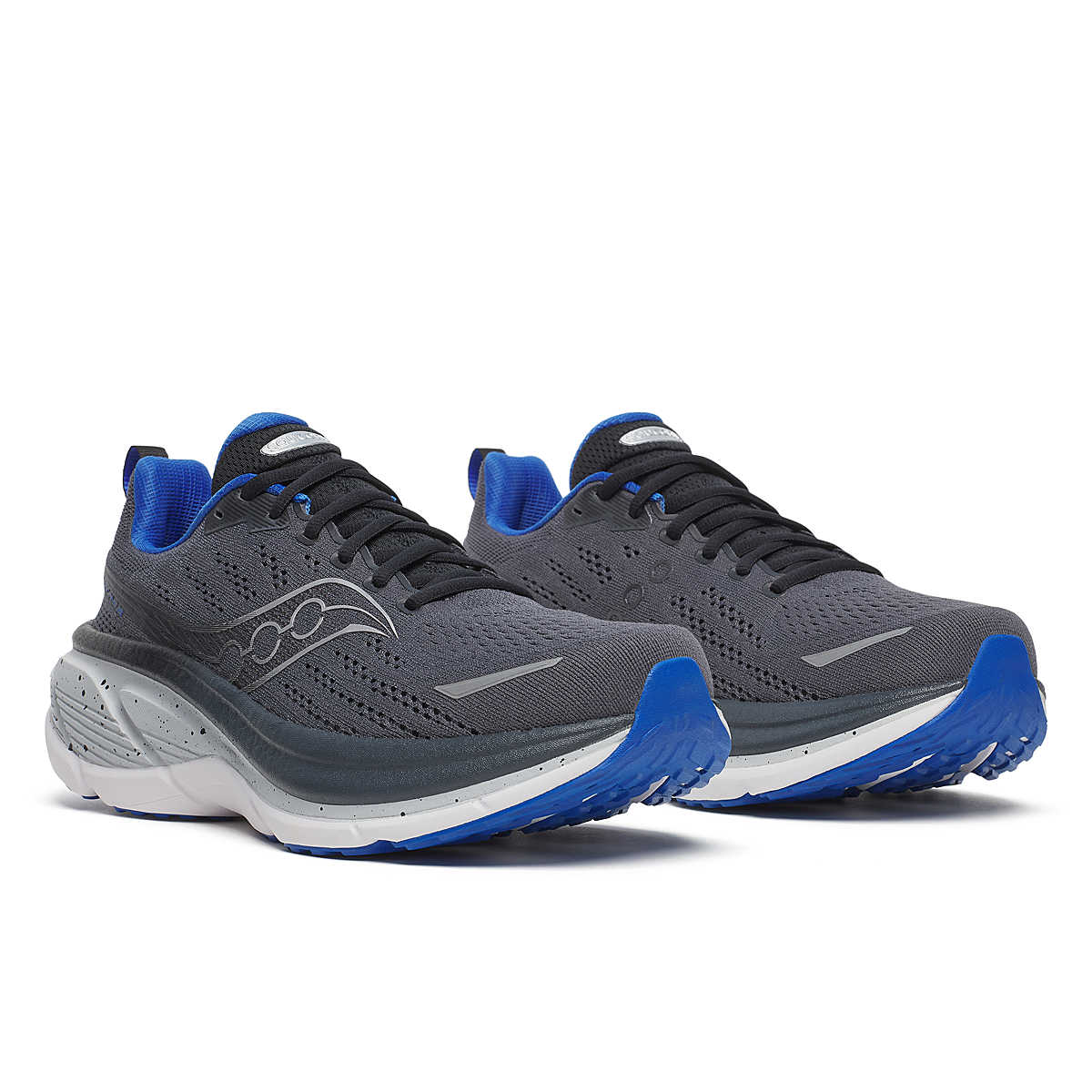 Men's Saucony Hurricane 25. Grey upper. White midsole. Lateral view.