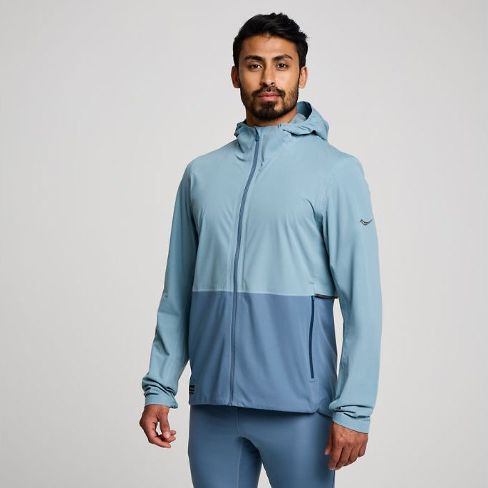 Men's Saucony RunShield Jacket. Blue. Front view.