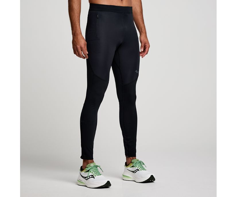 Men's Saucony RunShield Tights. Black. Front view.