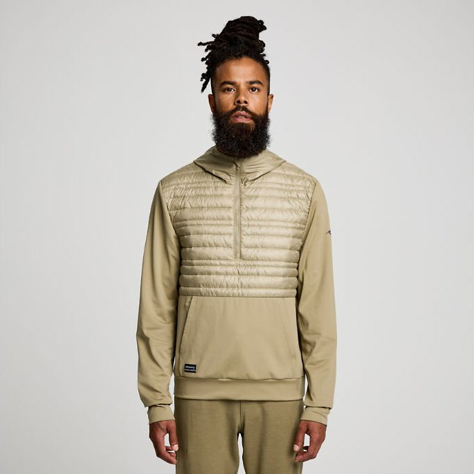 Men's Saucony Solstice Oysterpuff Hoody. Light Tan. Front view.