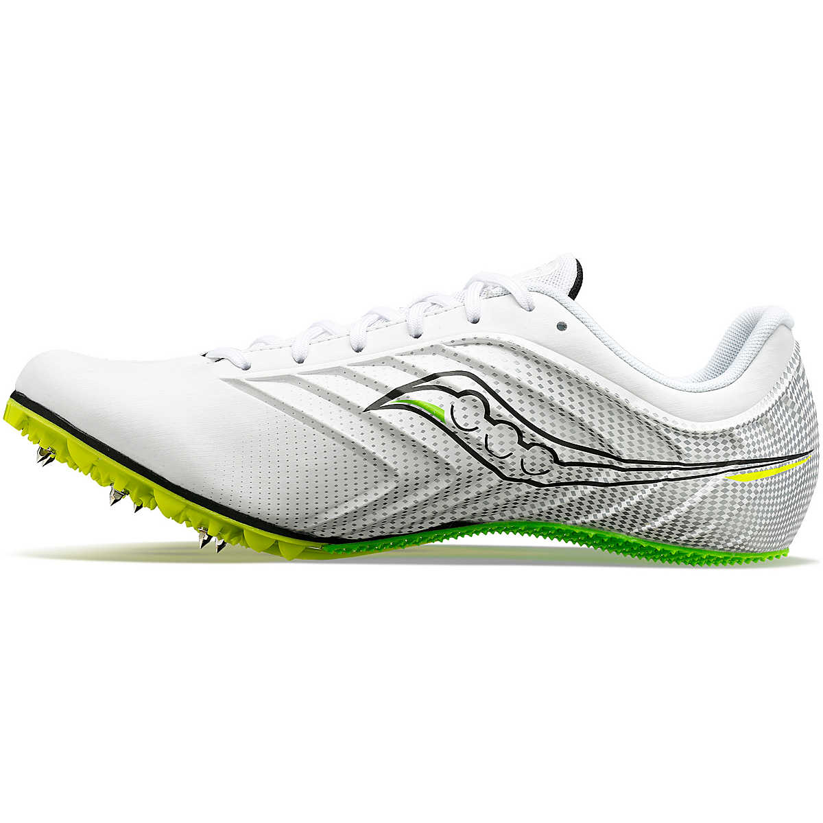 Men's Saucony Spitfire 5. White/Slime. Medial view.