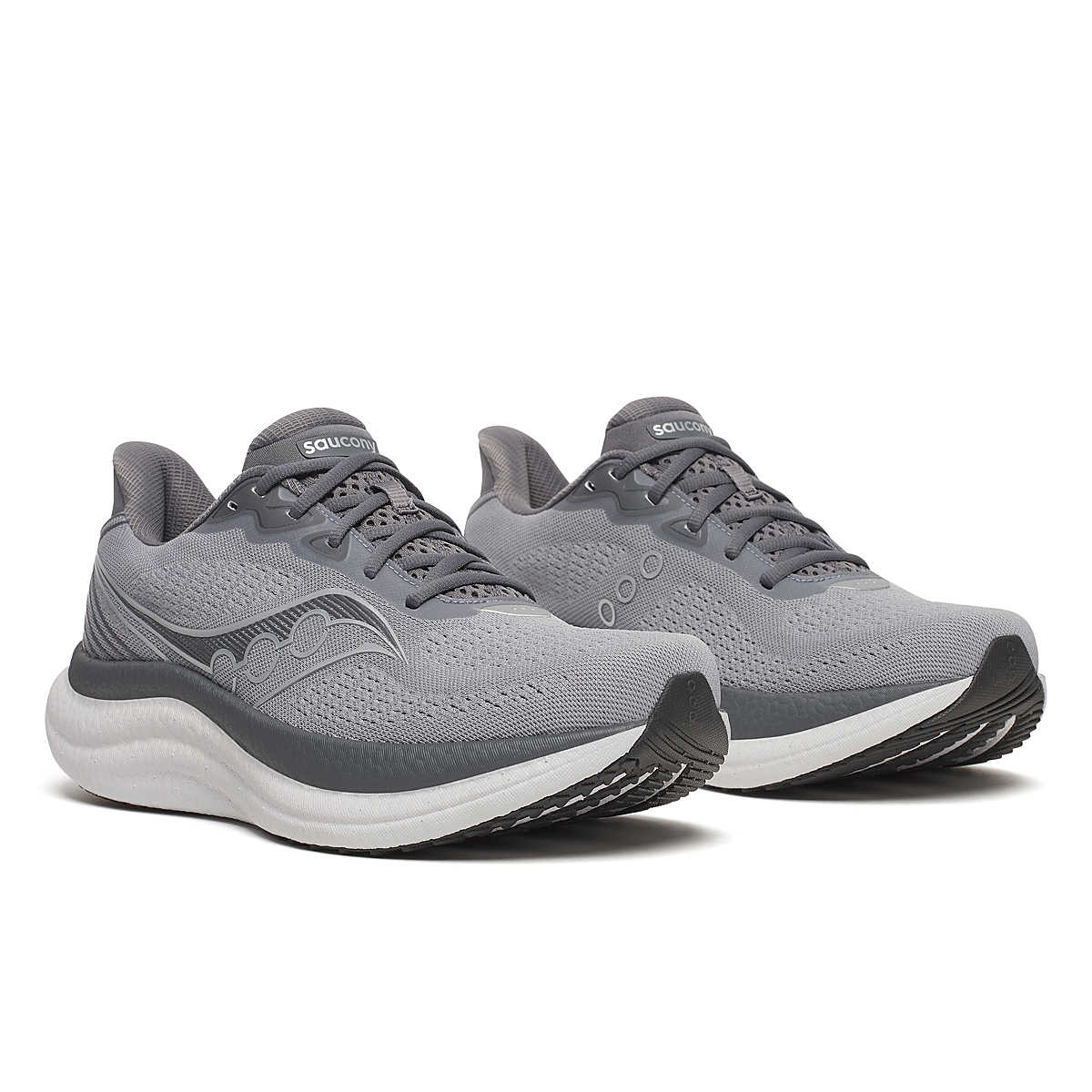 Men's Saucony Triumph 23. Flint/Carbon. Lateral view.