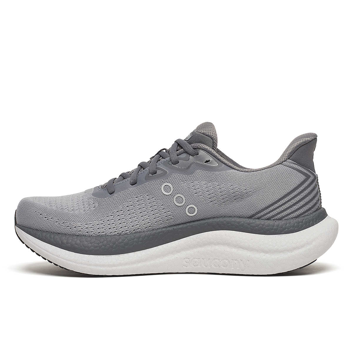 Men's Saucony Triumph 23. Flint/Carbon. Medial view.