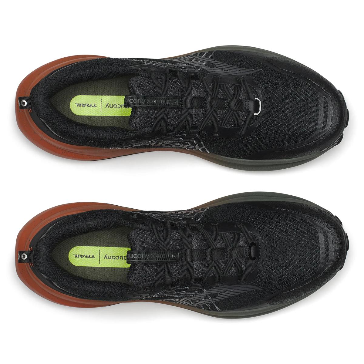 Men's Saucony Xodus Ultra 4. Black upper. Brown midsole. Top view.
