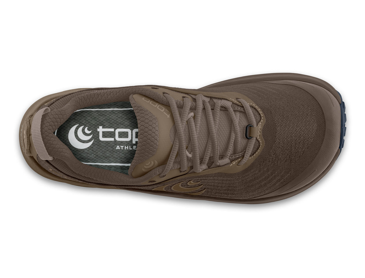 Men's Topo Pursuit 3. Brown upper. Bown midsole. Top view.