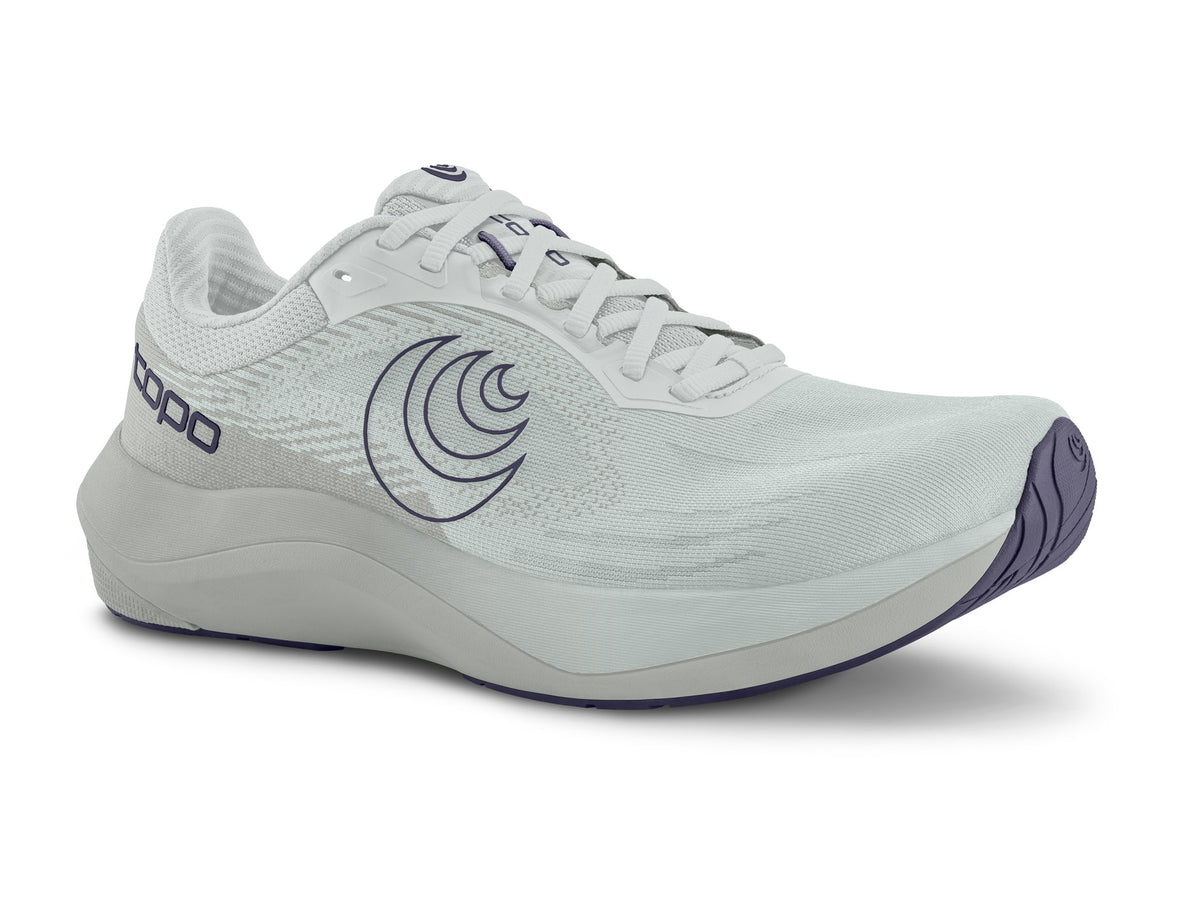 Men's Topo Ultrafly 6. Grey upper. Grey midsole. Lateral view.
