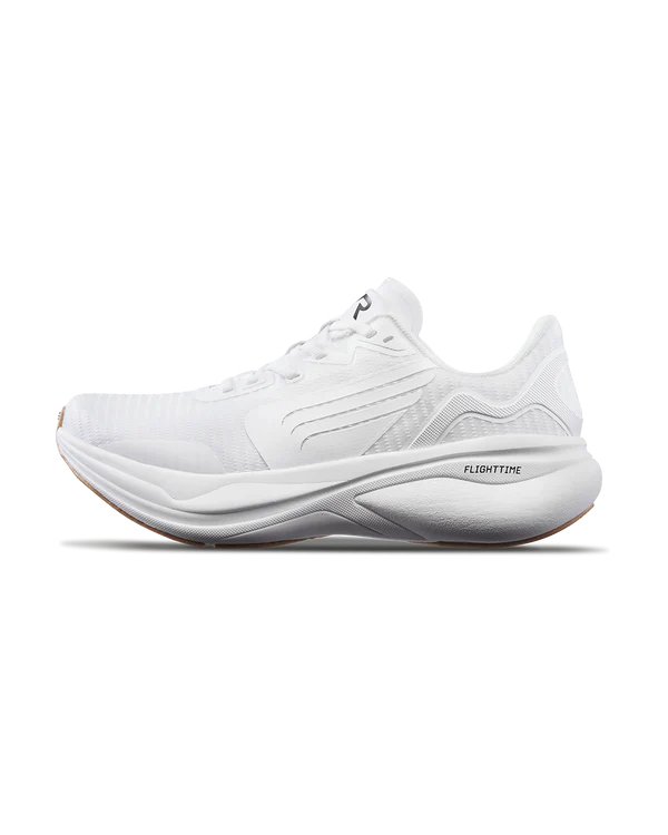 Men's TYR Maverick v1. White upper. White midsole. Lateral view.