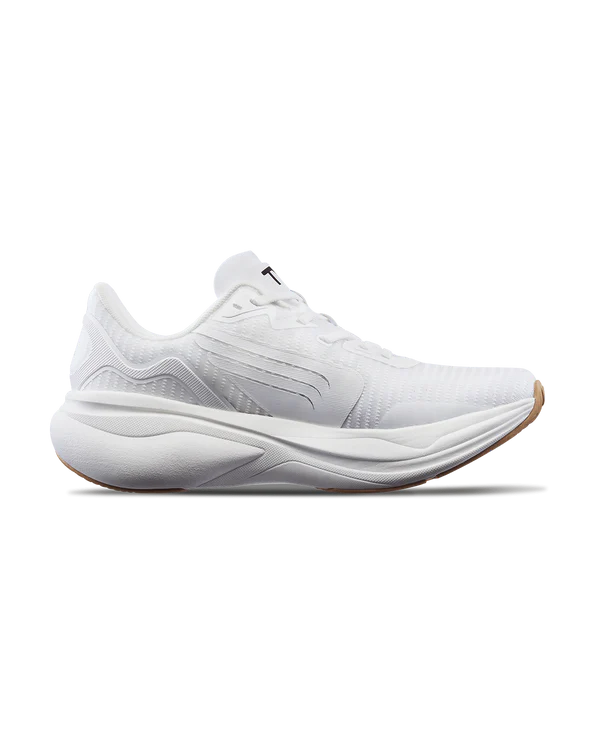 Men's TYR Maverick v1. White upper. White midsole. Medial view.