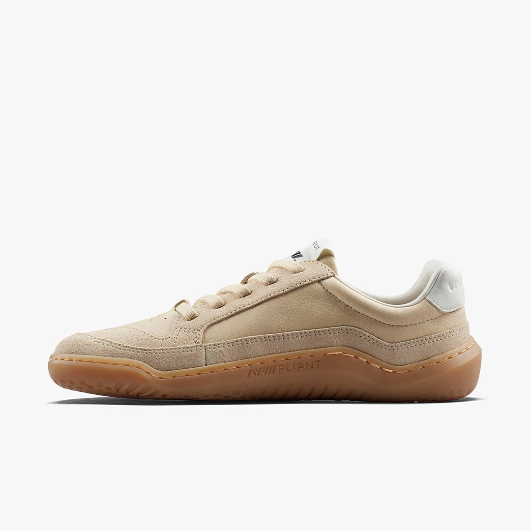 Men's Vivobarefoot Gobi II Premium Leather. Tan upper. Tan midsole. Medial view.