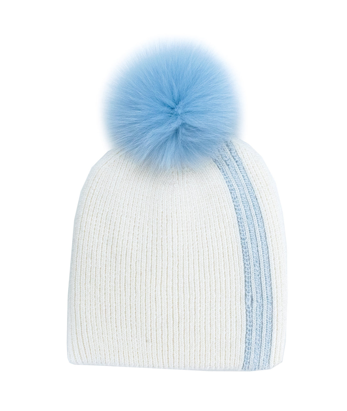 Mitchie's Matchings Beanie with Racer Stripes and Fox Fur Pom Women's