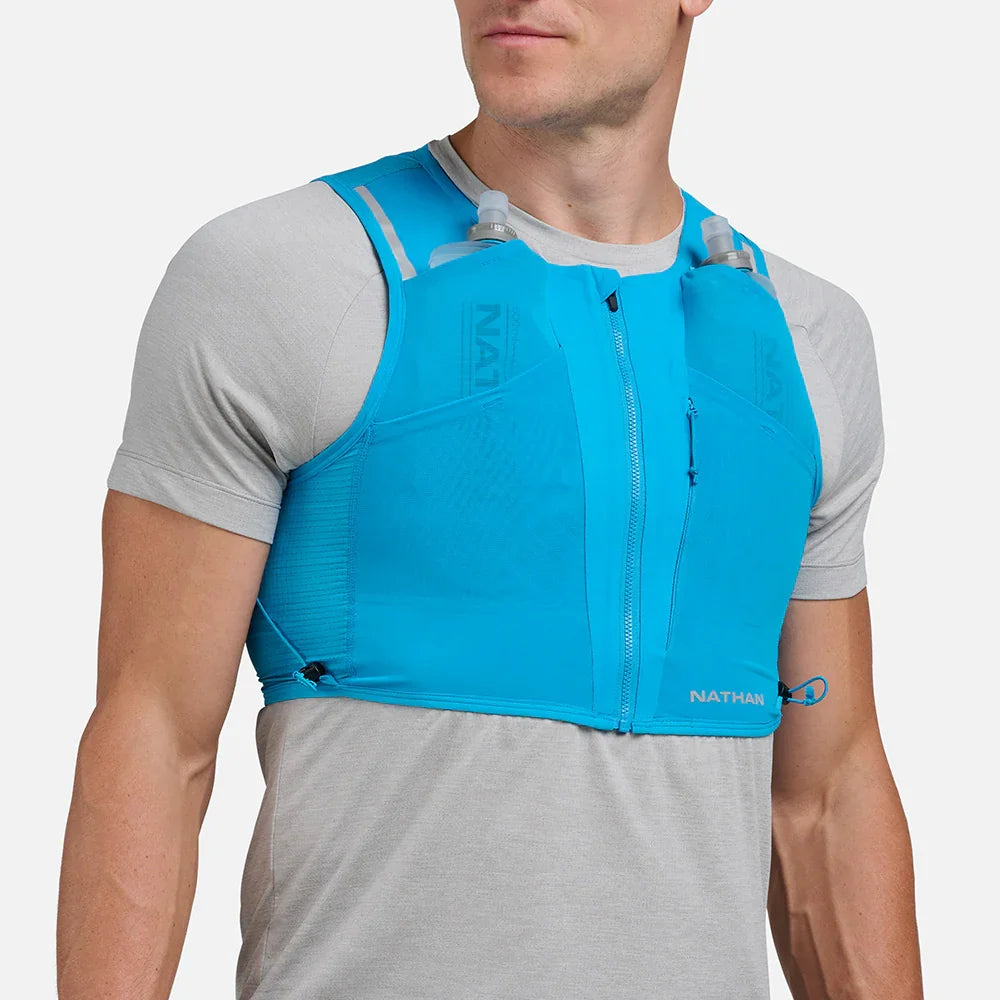 Nathan AeroZip 1 Liter Hydration Race Vest, Electric Blue/Reflective Silver.