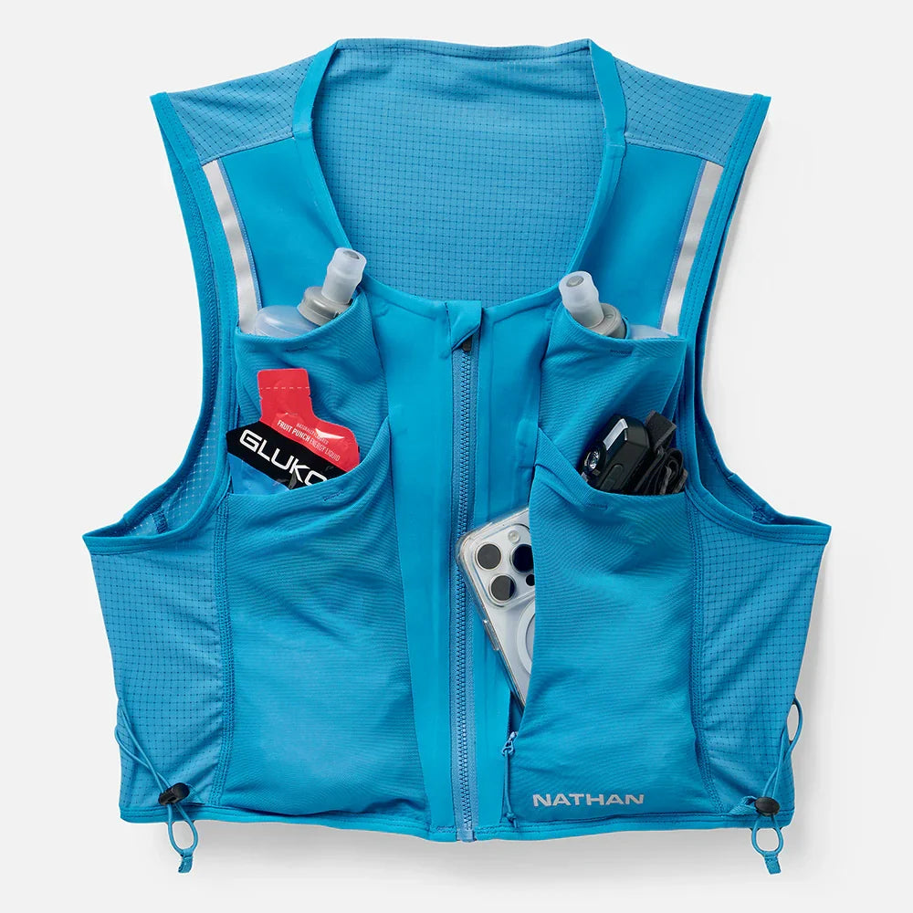 Nathan AeroZip 1 Liter Hydration Race Vest, Electric Blue/Reflective Silver.