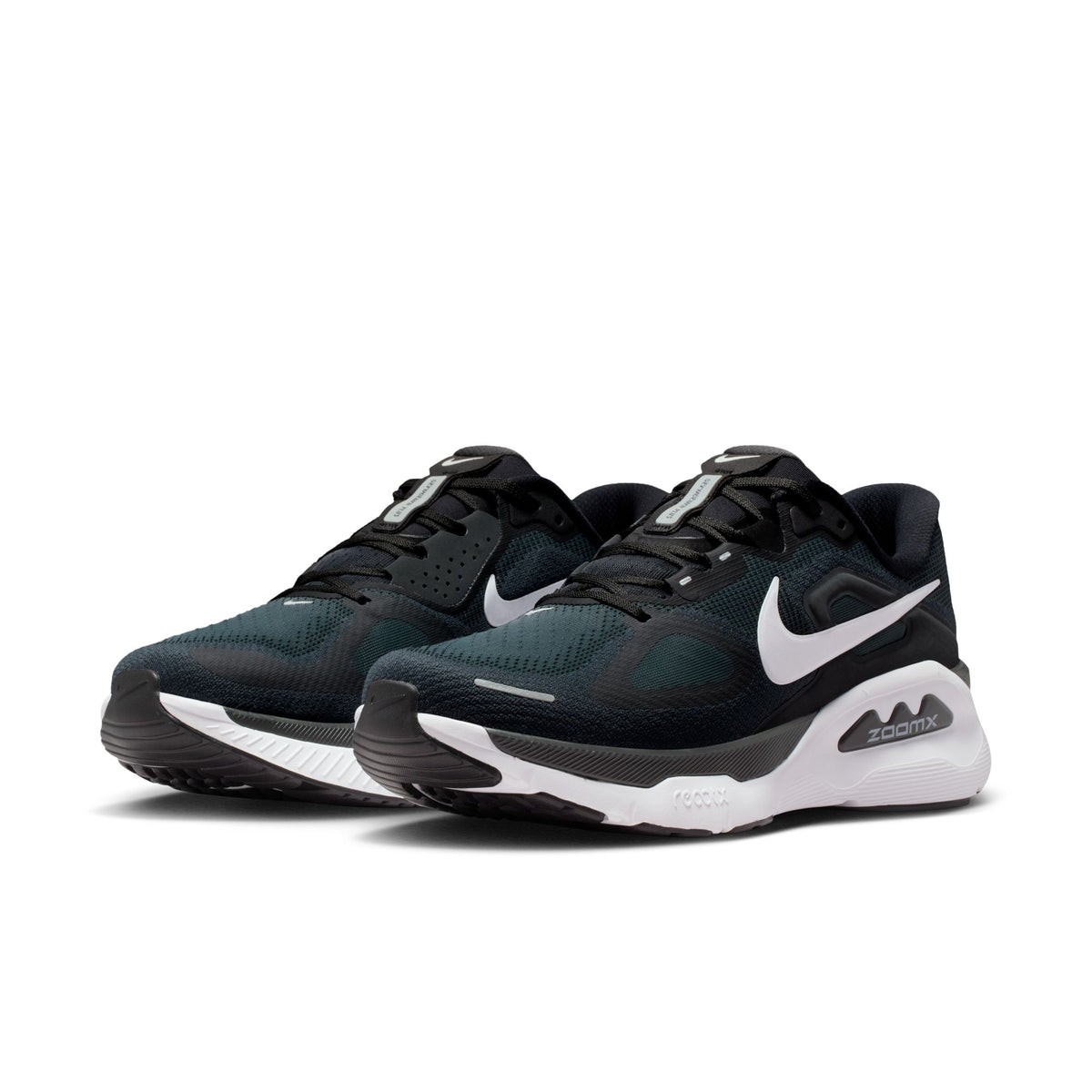Men's Nike Structure Plus. Black upper. White midsole. Lateral view.