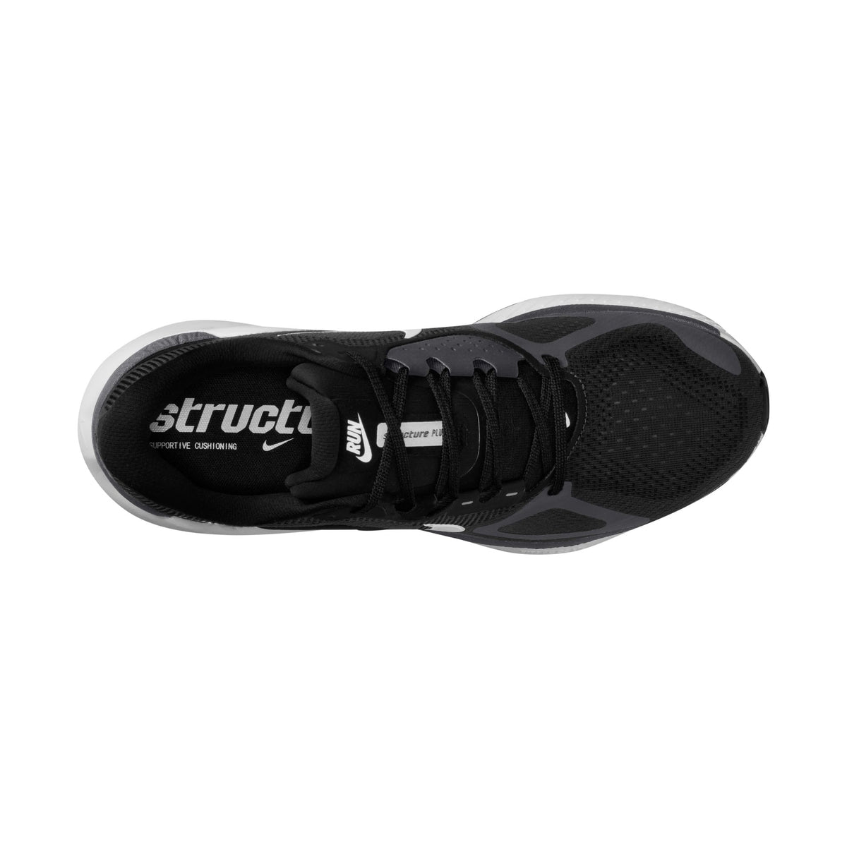 Men's Nike Structure Plus. Black upper. White midsole. Top view.