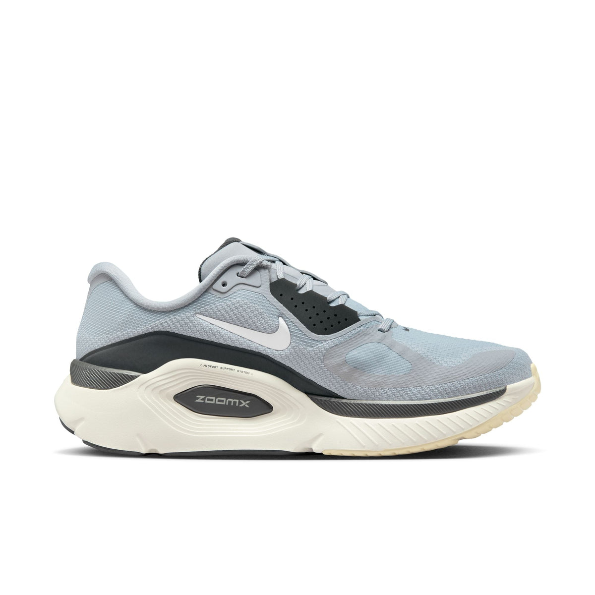 Men's Nike Structure Plus. Grey upper. Cream midsole. Medial view.