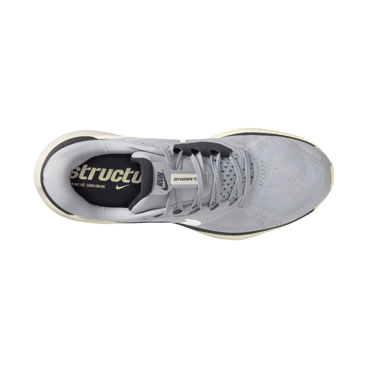 Men's Nike Structure Plus. Grey upper. Cream midsole. Top view.