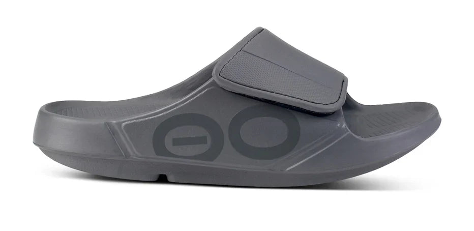 Unisex Oofos OOahh Sport Flex Slide Slate lateral view