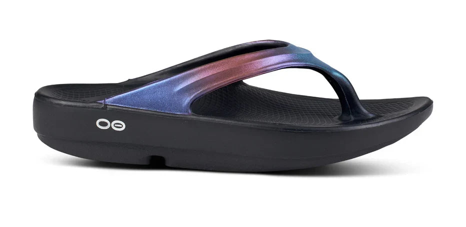 Women's Oofos OOlala Luxe Sandal in Midnight Spectre, side view