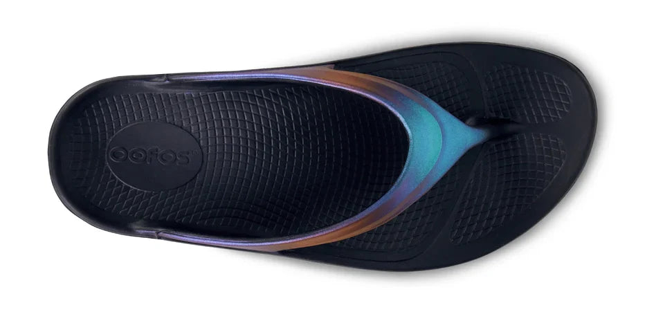 Women's Oofos OOlala Luxe Sandal in Midnight Spectre, top view