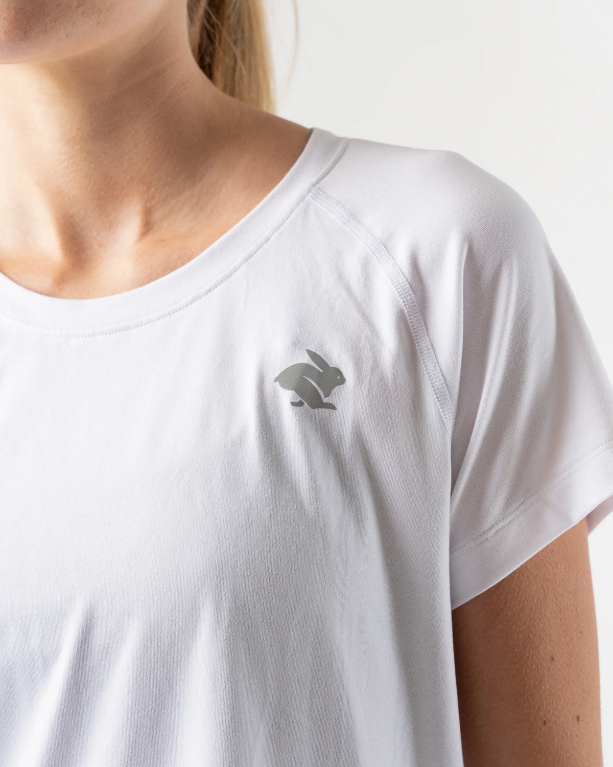 Women's rabbit EZ Cropped Tee. White. Front view.