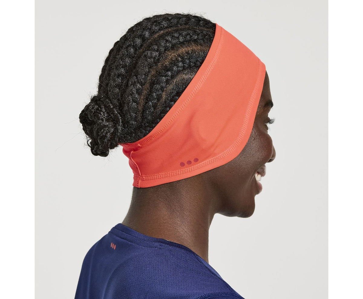 Unisex Saucony Solstice Headband. ViziRed. Rear view.