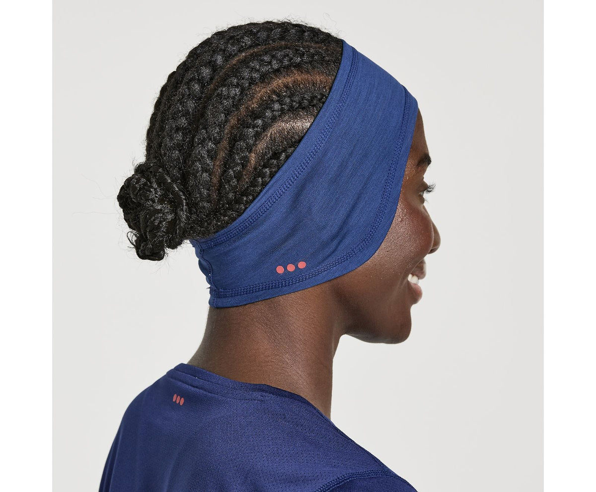 Unisex Saucony Solstice Headband. Sodalite Heather. Rear view.