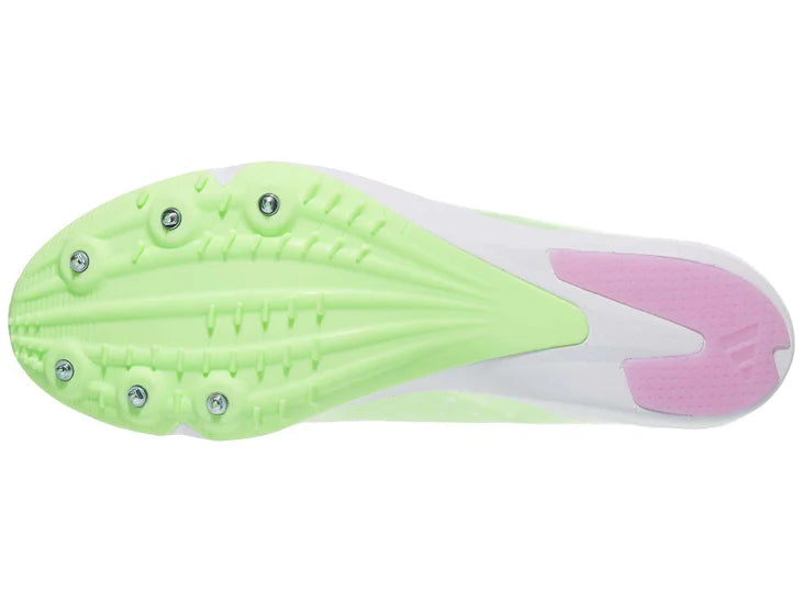 Unisex Adidas DistanceStar. Green, white and pink outsole.