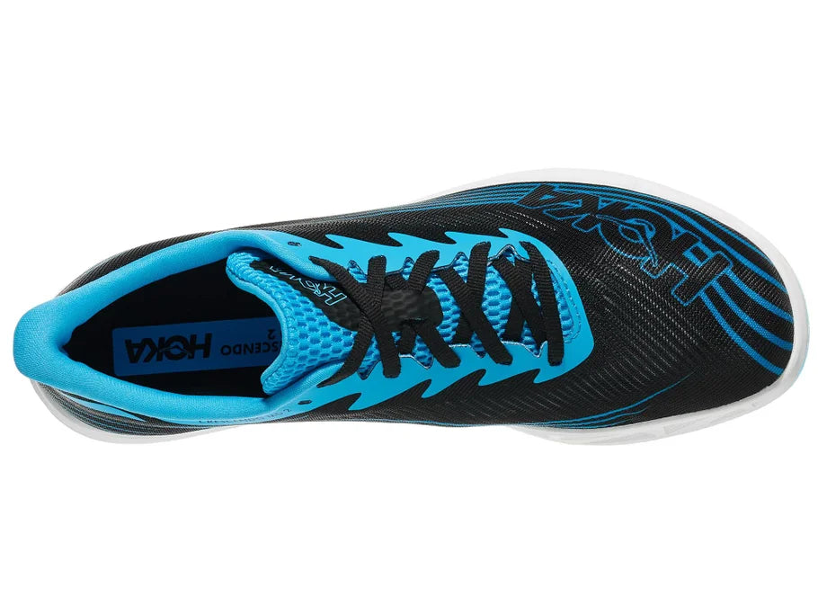 HOKA Crescendo MD 2 unisex track spike in Black/Skyward Blue, top view
