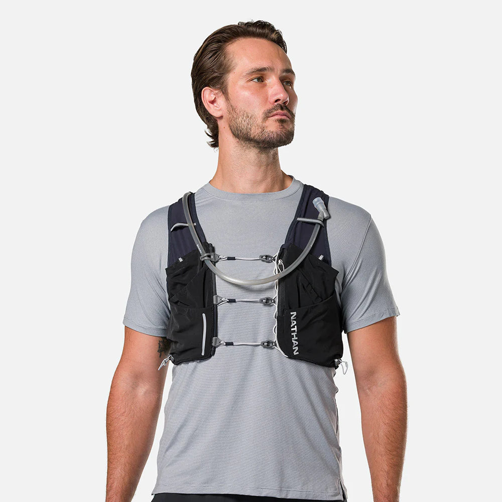 Unisex Nathan Pinnacle Pro 12 Liter Hydration Vest. Black. Front view.