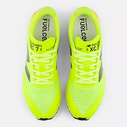 New Balance FuelCell XC7 v5 Green/Orange cross country spike - outsole and upper detail