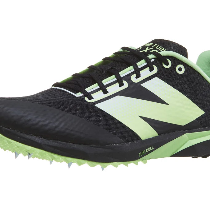 New Balance FuelCell XC7 v5 unisex cross country spike in Black/Mint Flash/White - side view