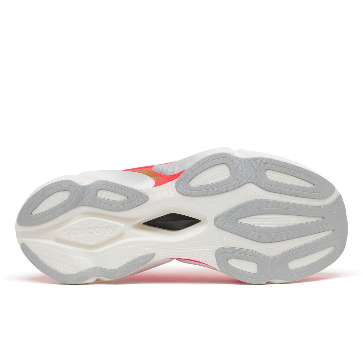Saucony Endorphin Elite 3. Red upper. White midsole. Bottom view.