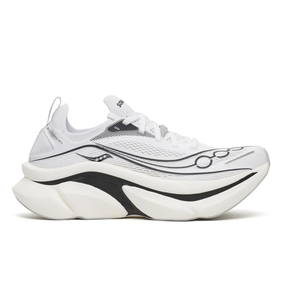 Saucony Endorphin Elite 3. White upper. White midsole. Lateral view.