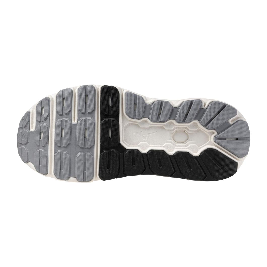 Women's Mizuno Wave Horizon 8 in Black/White, outsole view.
