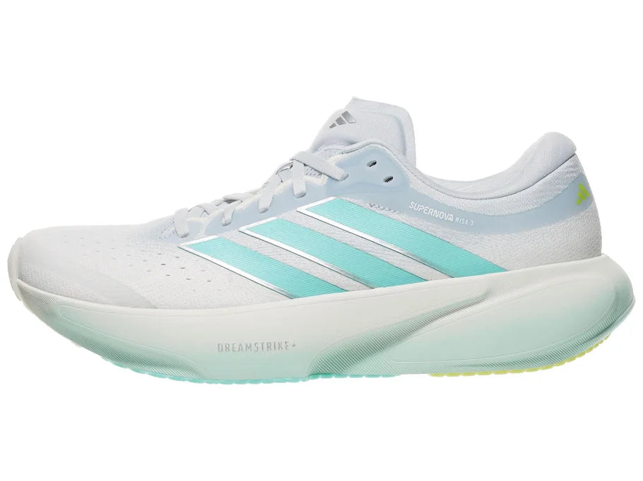 Adidas Supernova Rise 3 women's running shoe in Halo Blue/Flash Aqua/Pulse Lime - lateral view