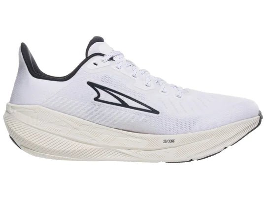 Women's Altra Experience Flow. White upper. Gray midsole. Medial view.
