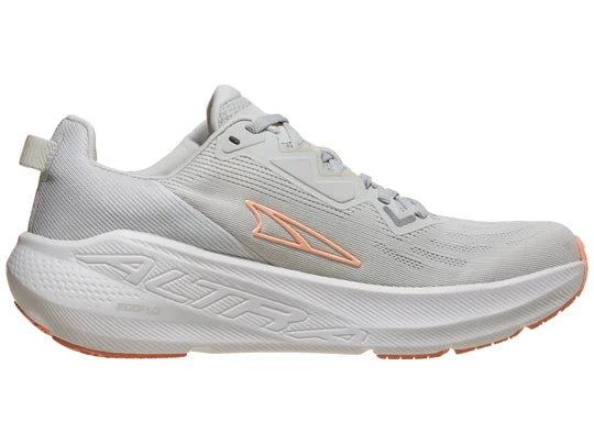 Women's Altra FWD Via. Light Gray upper. Light Gray midsole. Medial view.