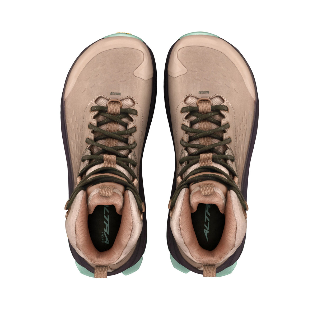 Women's Altra Olympus 6 Hike Mid GTX in Tan, top view.