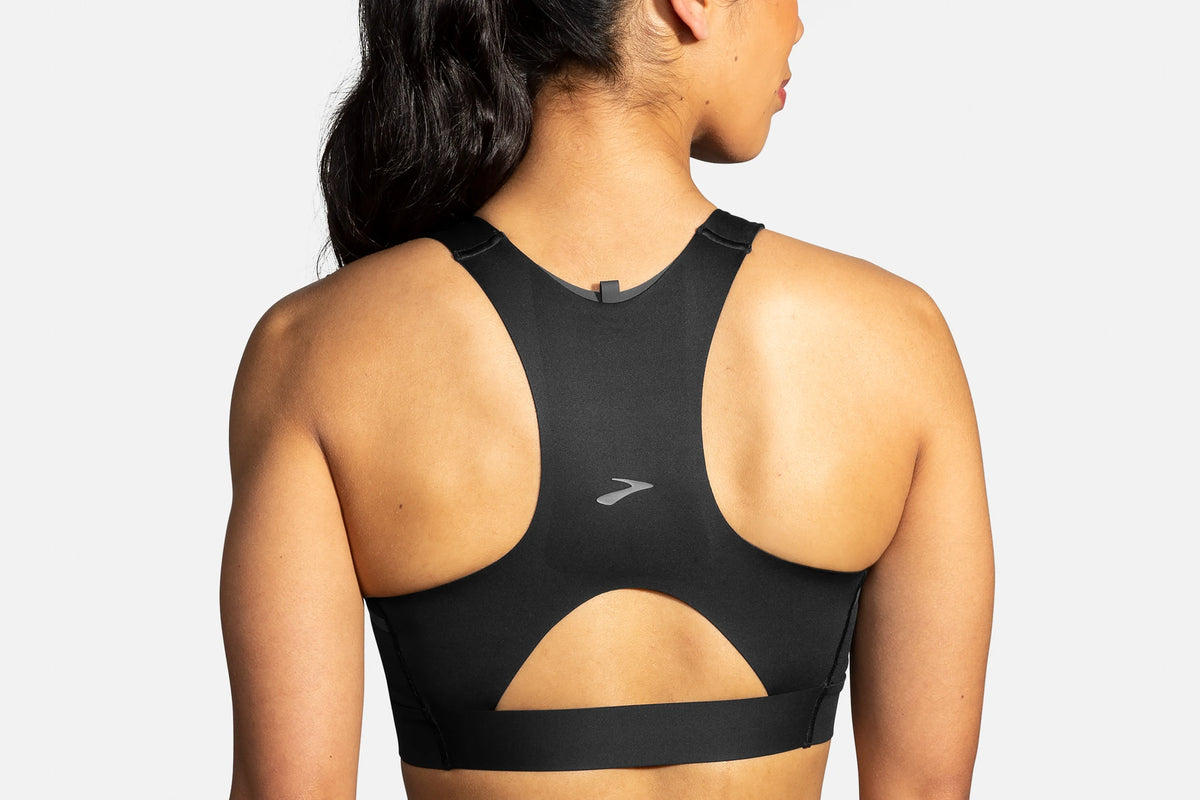 Women's Brooks Drive 3 Pocket Bra. Black. Rear view.