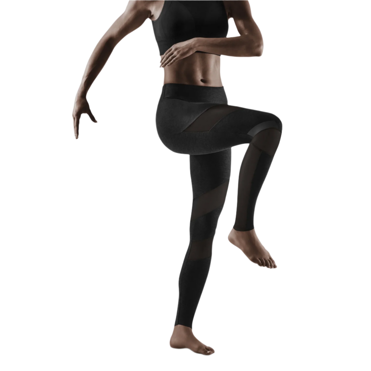 Women's CEP Training Tights. Black. Lateral view.