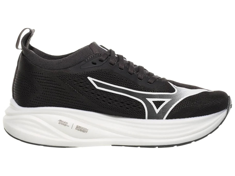Women's Mizuno Neo Zen 2. Black upper. White midsole. Medial view.