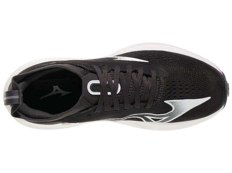 Women's Mizuno Neo Zen 2. Black upper. White midsole. Top view.