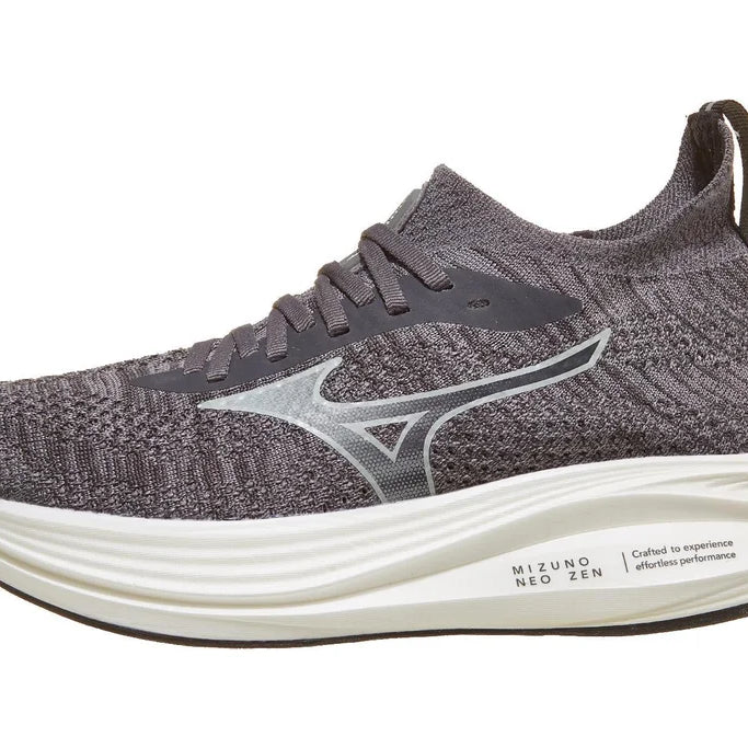 Women's Mizuno Neo Zen. Grey upper. White midsole. Lateral view.
