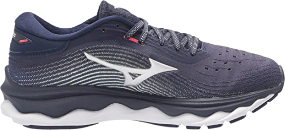 Women's Mizuno Wave Sky 5 in Peacoat, medial view.