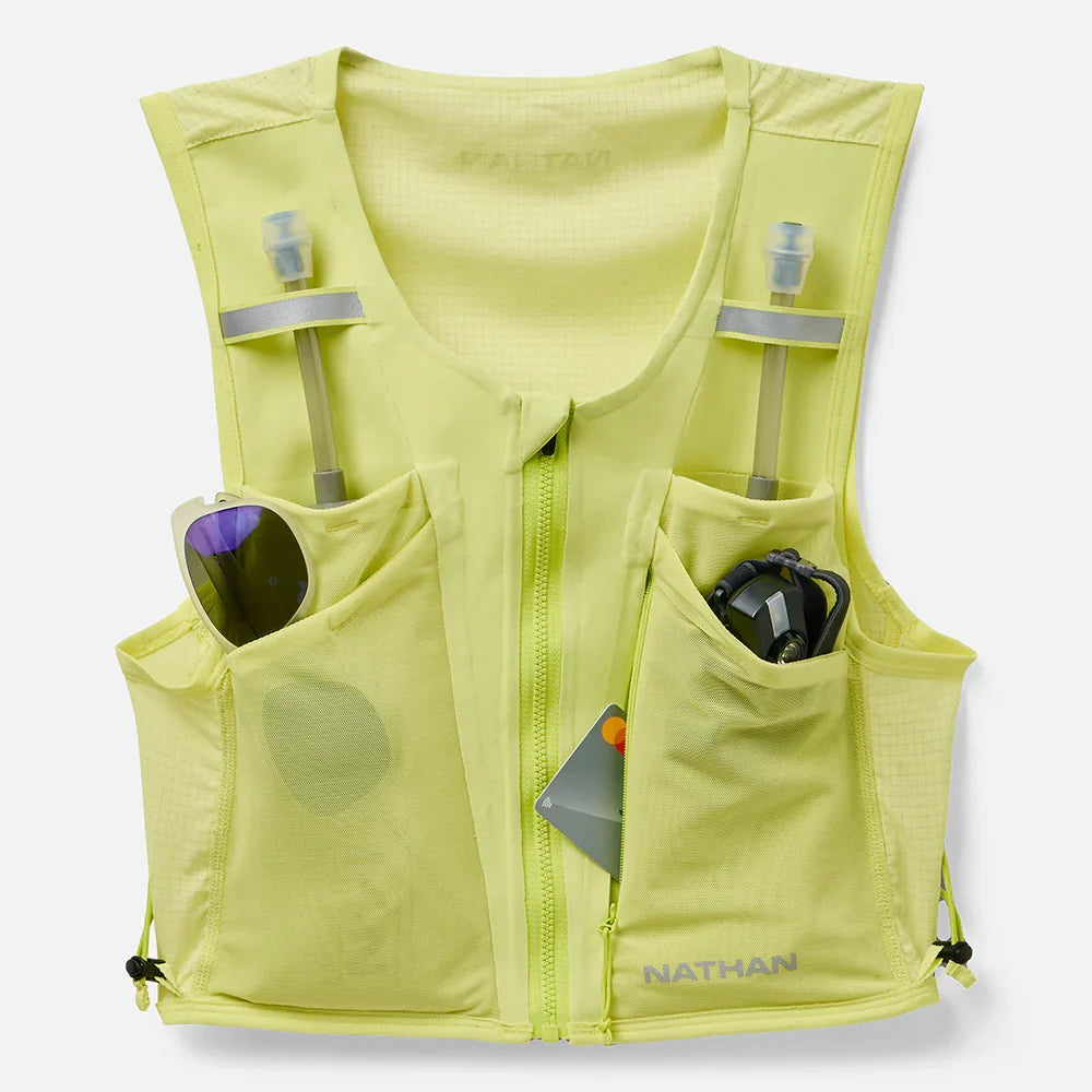 Women's Nathan AeroZip 1 Liter Hydration Race Vest, Light Lime/Reflective Silver.