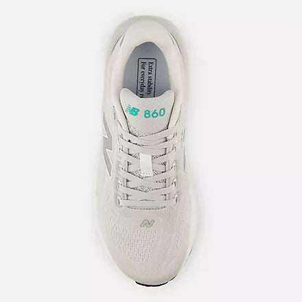 Women's New Balance 860 v15.
Grey upper. White midsole. Top view.