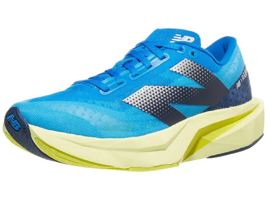 Women's New Balance FuelCell Rebel v4 in Spice Blue/Limelight/Blue Oasis — lateral view