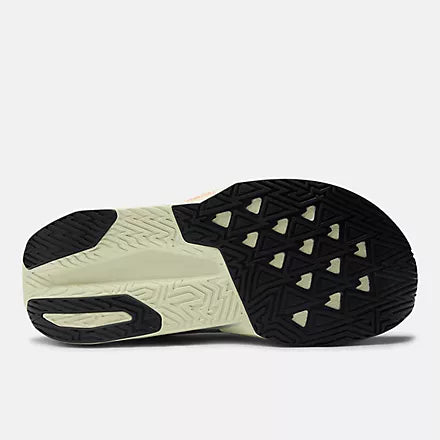 Women's New Balance FuelCell Rebel v5. Grey upper. Off White midsole. Bottom view.