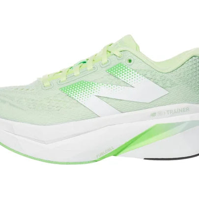 Women's New Balance FuelCell SuperComp Trainer v3. Melon Water/Clay Ash/White. Lateral view.